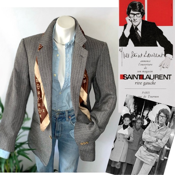 RESERVED :: YSL Saint Laurent Rive Gauche Herringbone Wool Blazer - FLAWS - Picture 1 of 16